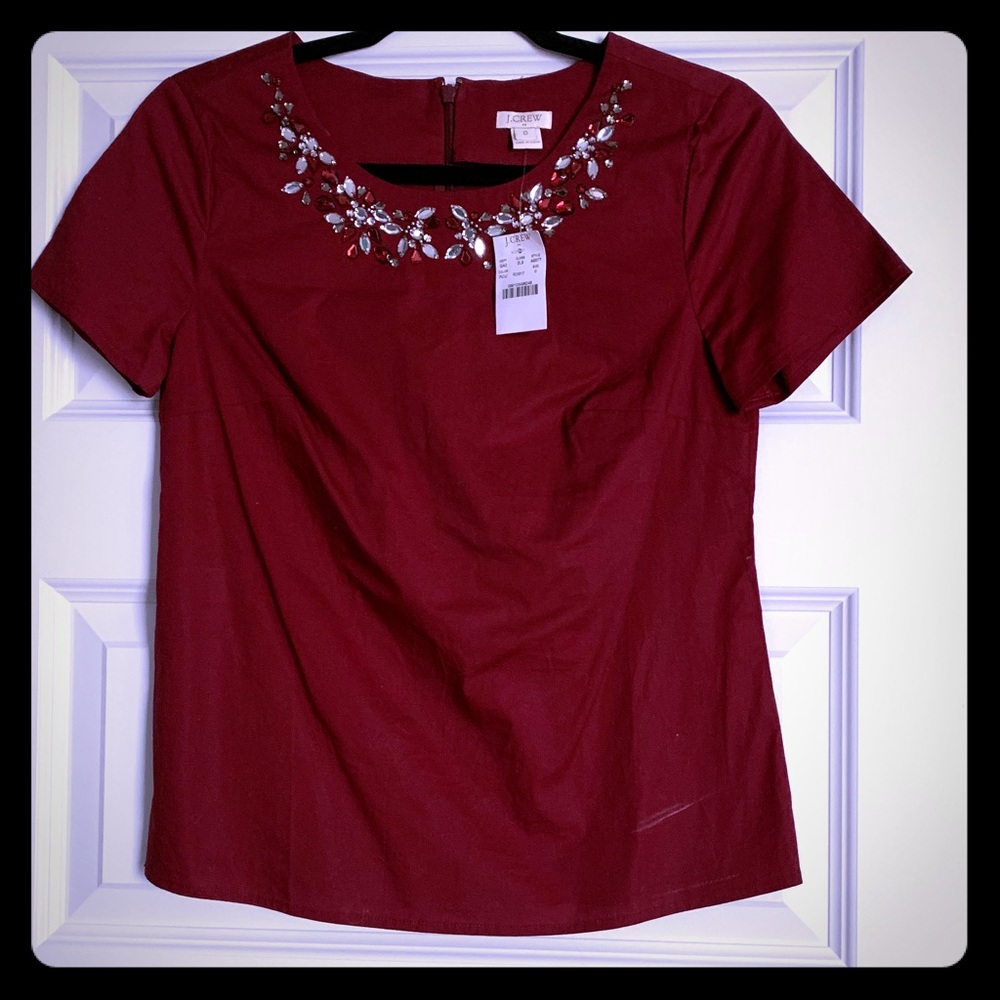 J crew embellished collar zip blouse shirt